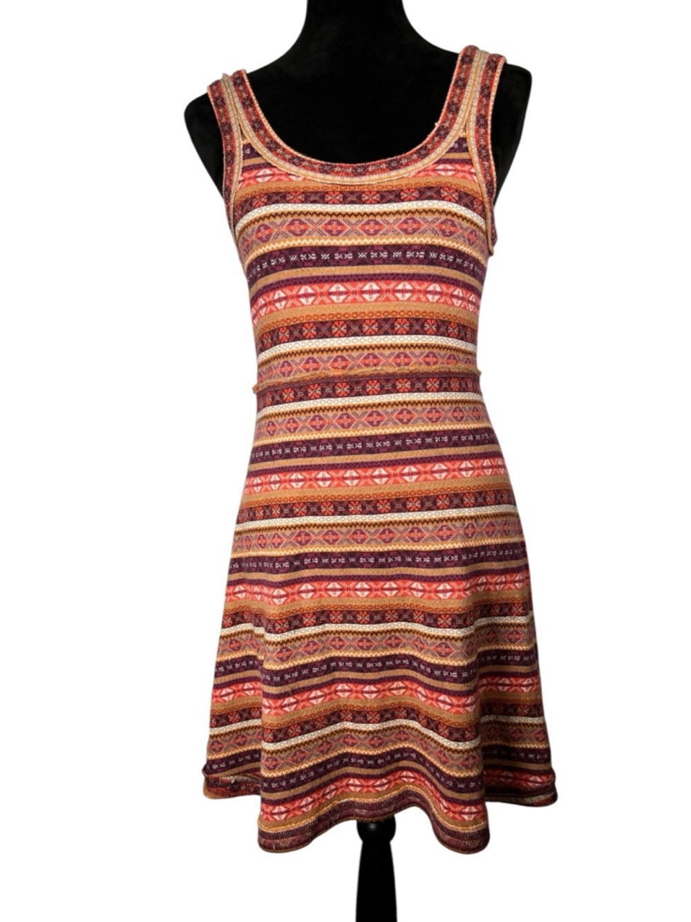Free People Sleeveless Knit Dress Striped Nordic Boho festival retro Orange Red
